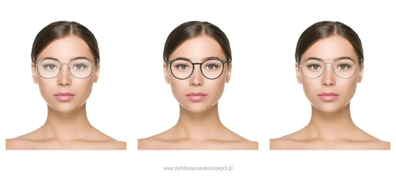 Trzy kobiety prezentują różne modele okularów, idealne dla okrągłej twarzy. Wybierz te, które podkreślą Twoje rysy!