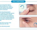 Delikatny masaż powiek palcem wskazującym, wykonujący okrężne ruchy przy linii rzęs. Pomaga to w ewakuacji wydzieliny gruczołów Meiboma.