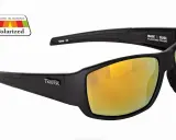 Czarne okulary Traper z lustrzanymi, złotymi soczewkami i technologią blokowania odblasków. Te okulary z polaryzacją zapewnią komfort widzenia.