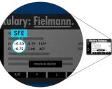 Recepta na okulary Fielmann z wadami wzroku: D +0.50, -0.75, 140° i D +0.75, -1.00, 45°. Takie parametry mogą kwalifikować do orzeczenia o niepełnosprawności.