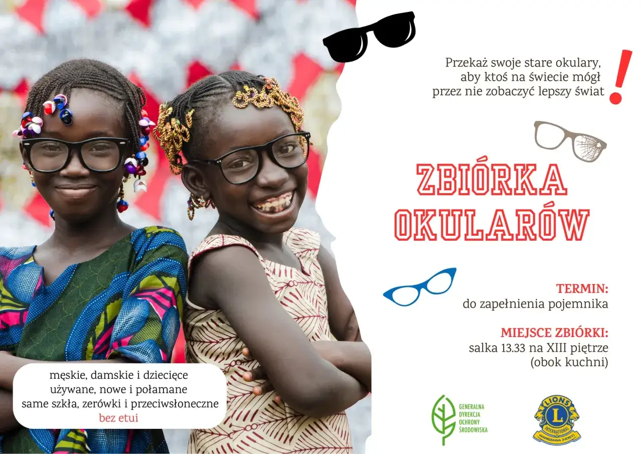 Dwie uśmiechnięte dziewczynki w okularach. Zbiórka okularów, gdzie oddać stare okulary.